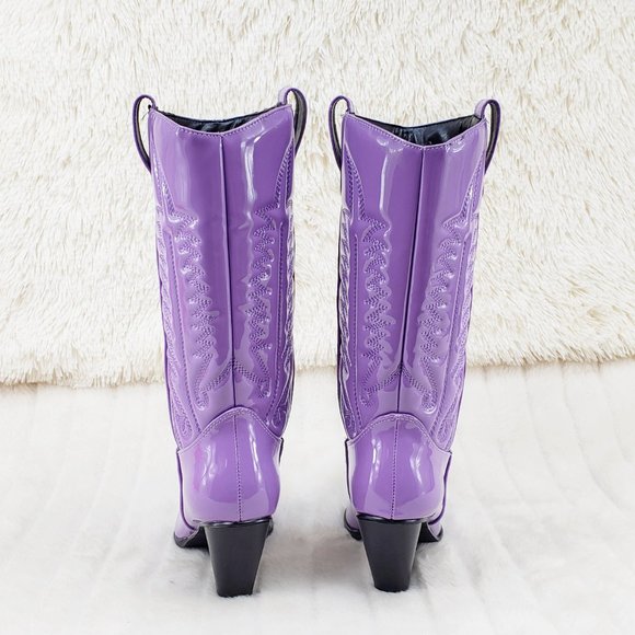 Lilac Purple Patent Western Cowboy Cowgirl Boots - Picture 7 of 13